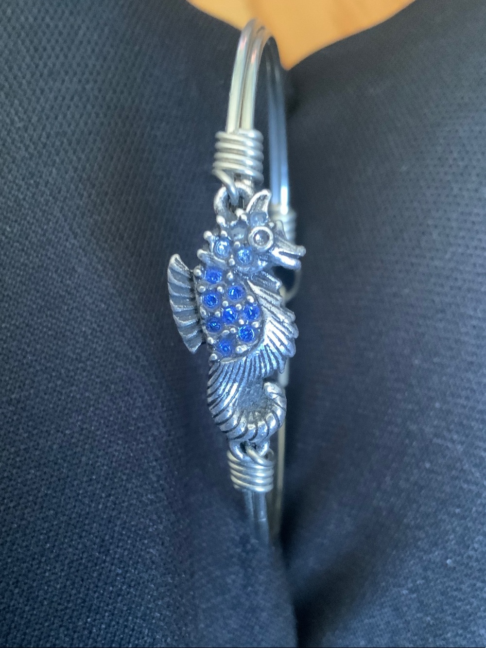 Luca &Danni Seahorse Charm Bangle Bracelet with Blue Rhinestones